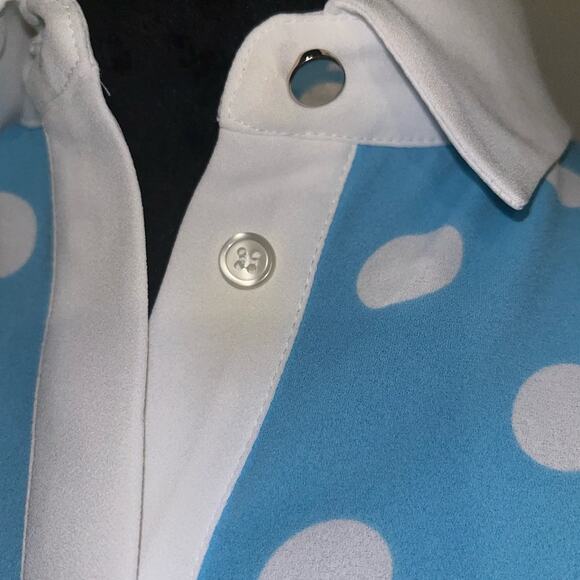 VINTAGE ANNE KLIEN POLKA DOT BLOUSE WITH SLIT CUFF SIREN BLUE/NYC WHITE SIZE XS - Picture 3 of 13